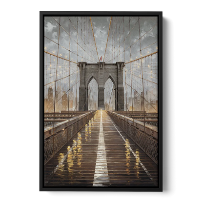 New York City Brooklyn Bridge View Front - Black Canvas Wall Art