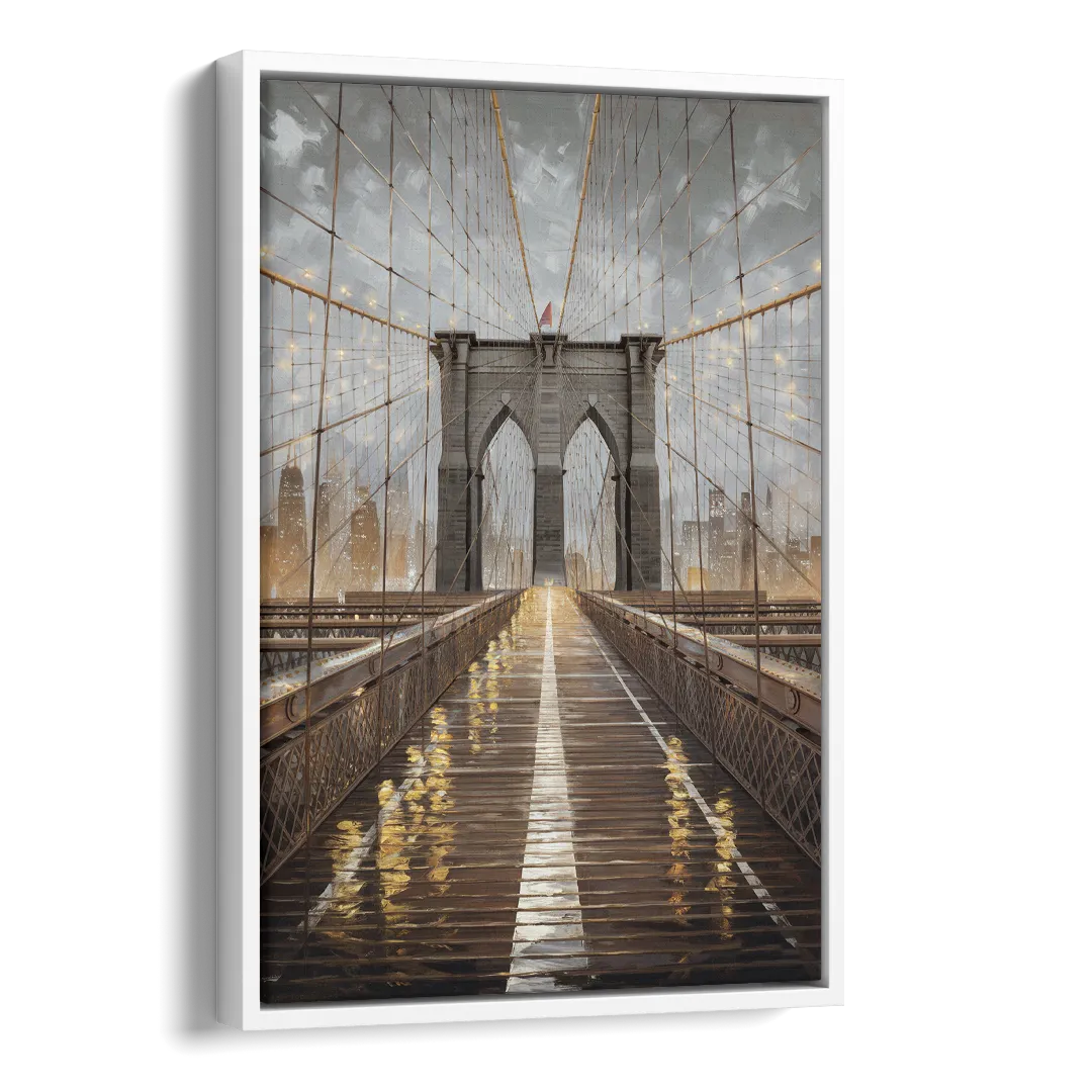 New York City Brooklyn Bridge View Side - White Canvas Wall Art