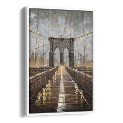 New York City Brooklyn Bridge View Side - White Canvas Wall Art