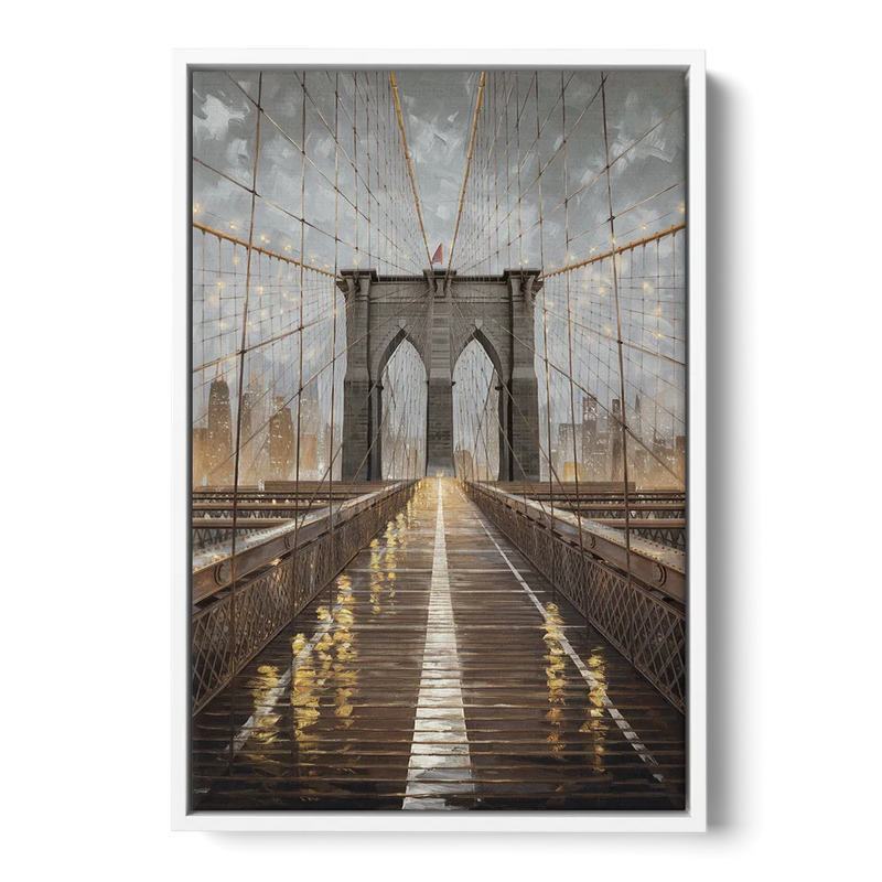 New York City Brooklyn Bridge View Front - White Canvas Wall Art