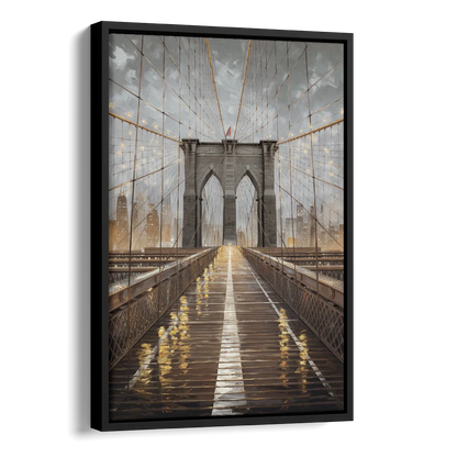 New York City Brooklyn Bridge View Side - Black Canvas Wall Art
