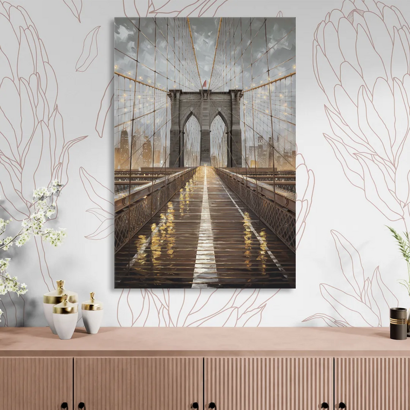 New York City Brooklyn Bridge View Sitting Room - Canvas Wall Art