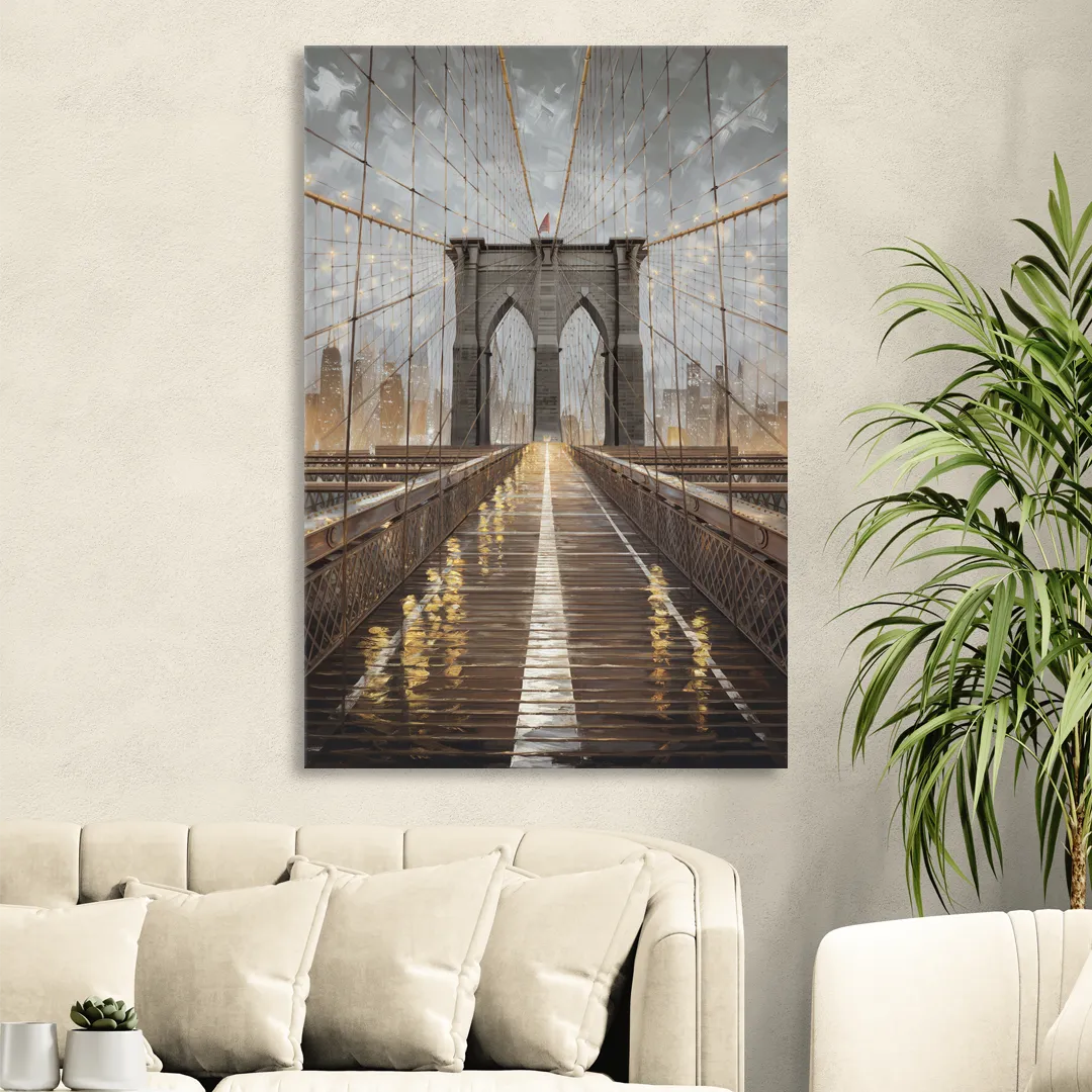New York City Brooklyn Bridge View Living Room - Canvas Wall Art