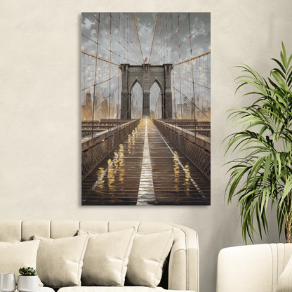 New York City Brooklyn Bridge View Living Room - Canvas Wall Art