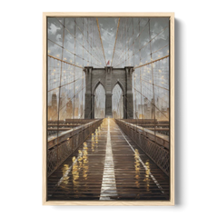 New York City Brooklyn Bridge View - Oak Framed Canvas Wall Art - Front