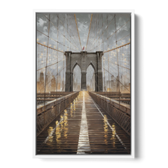 New York City Brooklyn Bridge View - White Framed Canvas Wall Art - Front