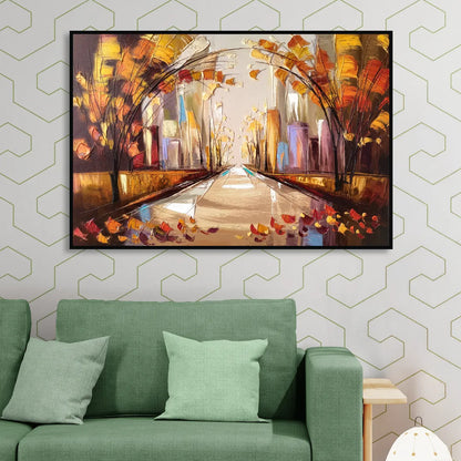 New York City Central Park Autumn Living Room - Black Canvas Wall Art