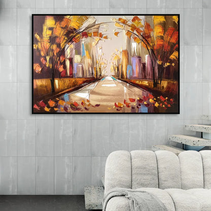 New York City Central Park Autumn Sitting Room - Black Canvas Wall Art