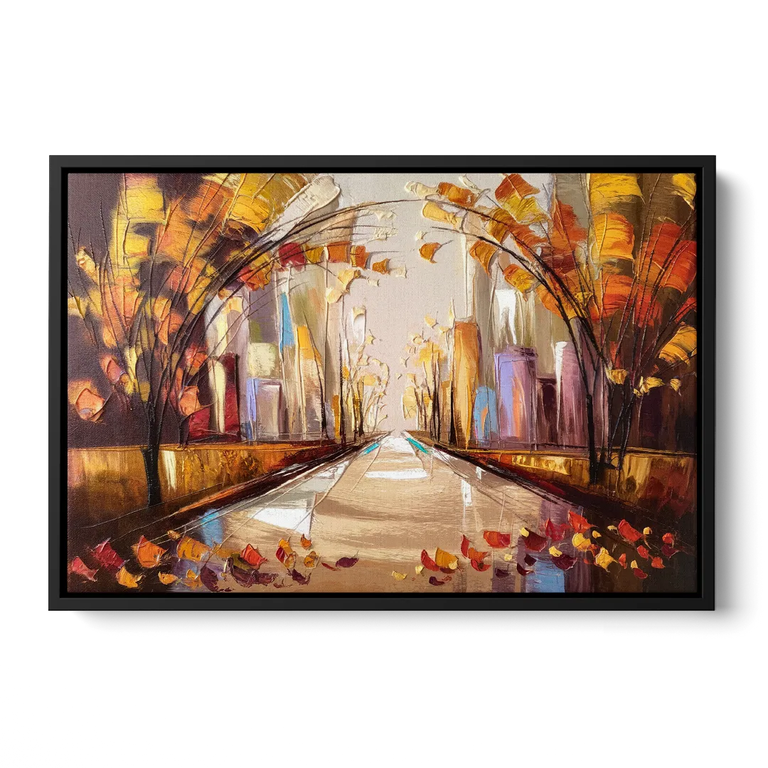 New York City Central Park Autumn Front - Black Canvas Wall Art