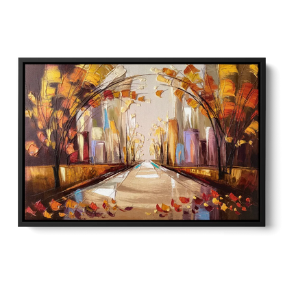 New York City Central Park Autumn Front - Black Canvas Wall Art