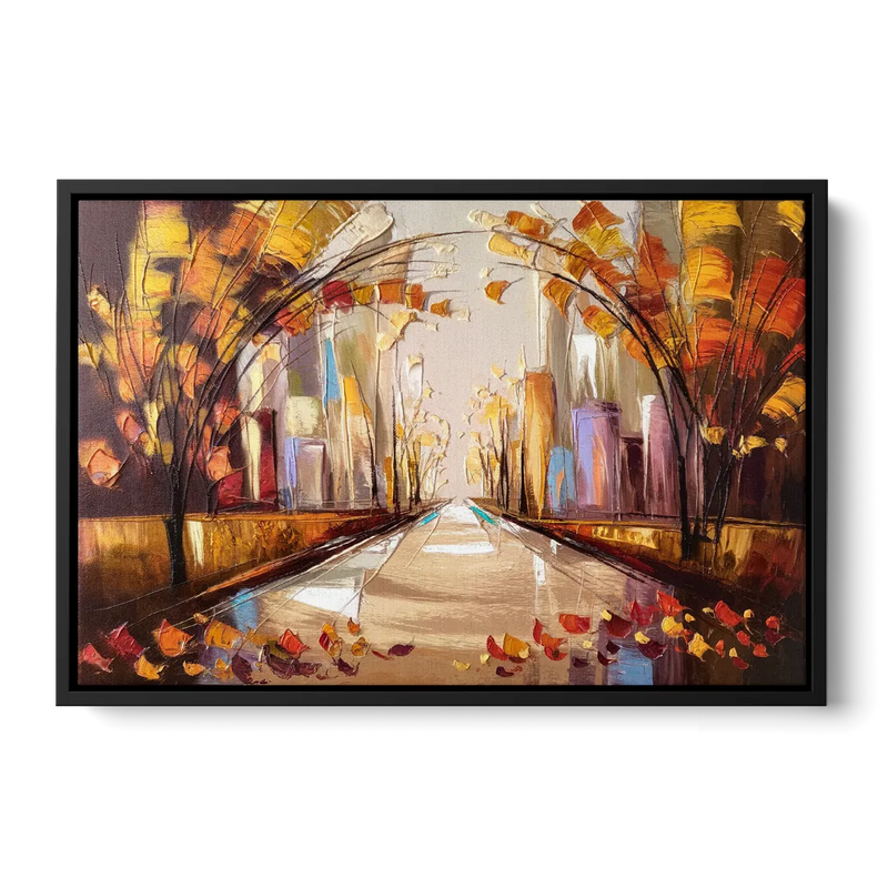New York City Central Park Autumn Front - Black Canvas Wall Art