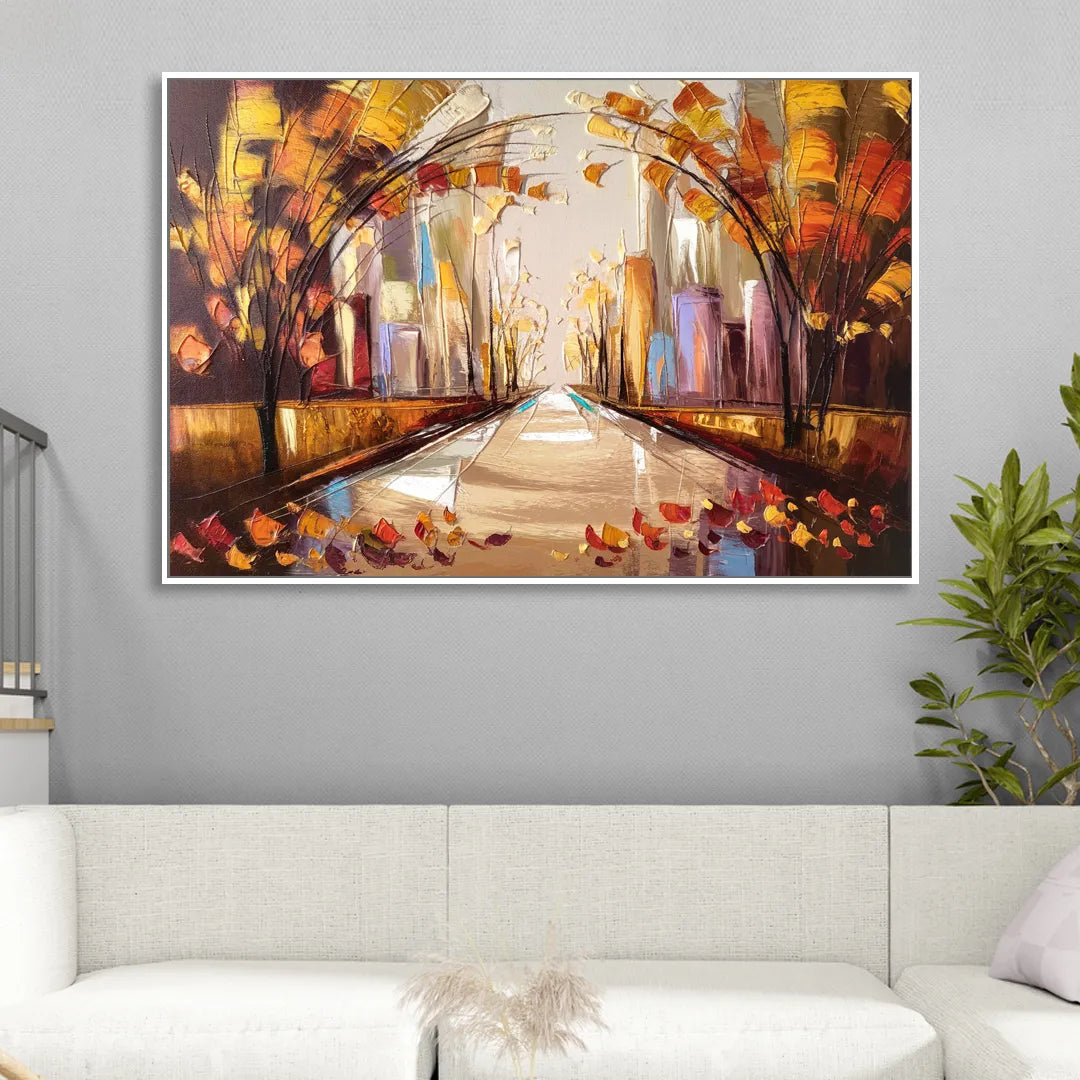 New York City Central Park Autumn Sitting Room - White Canvas Wall Art
