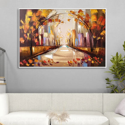 New York City Central Park Autumn Sitting Room - White Canvas Wall Art