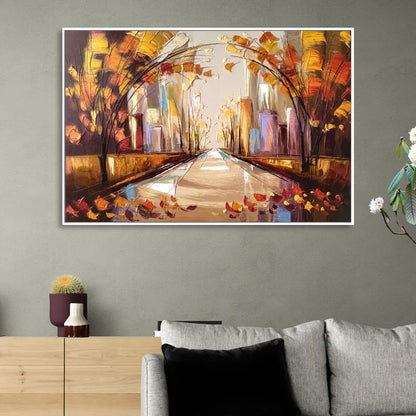 New York City Central Park Autumn Living Room - White Canvas Wall Art