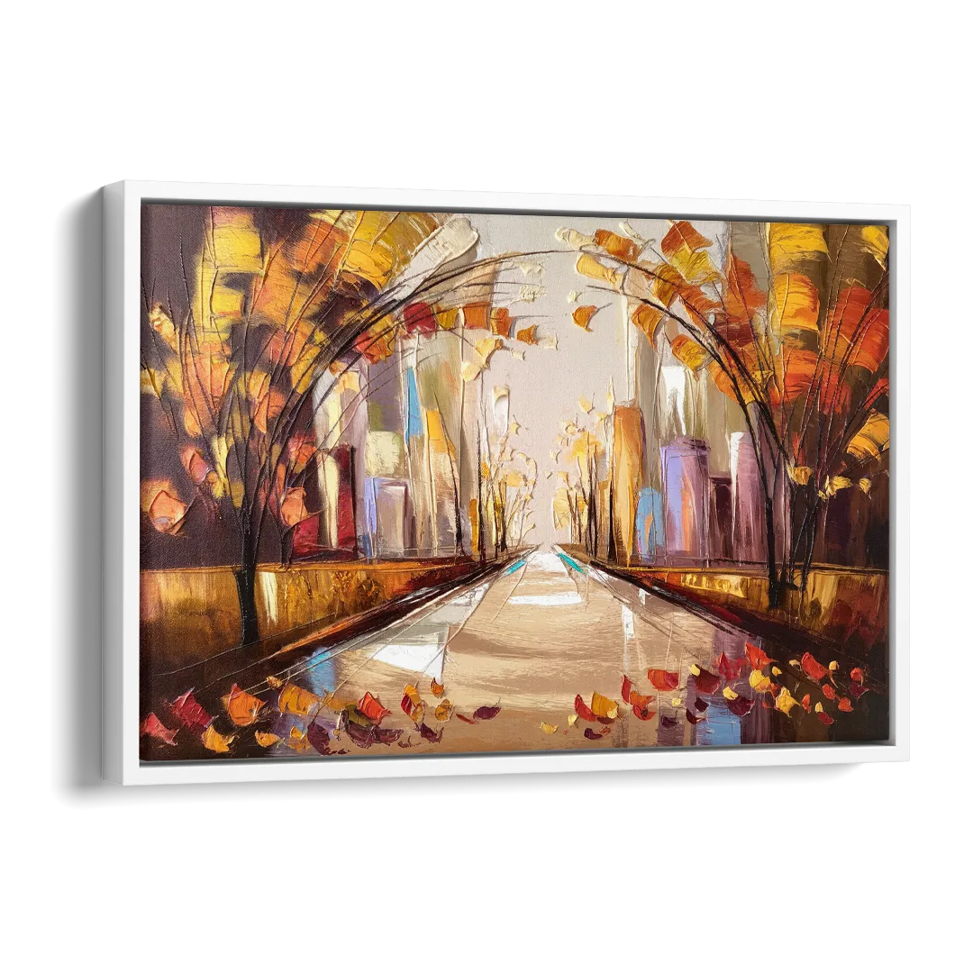 New York City Central Park Autumn Side - White Canvas Wall Art