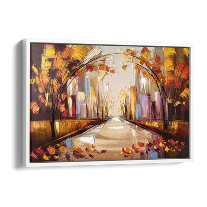 New York City Central Park Autumn Side - White Canvas Wall Art