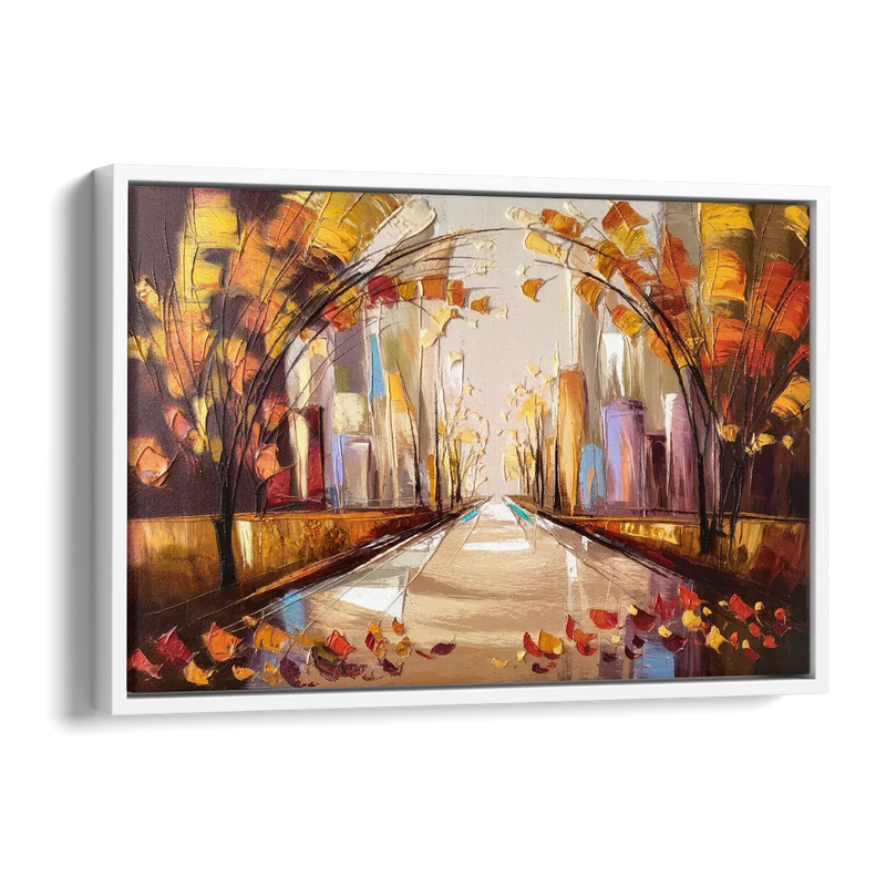 New York City Central Park Autumn Side - White Canvas Wall Art
