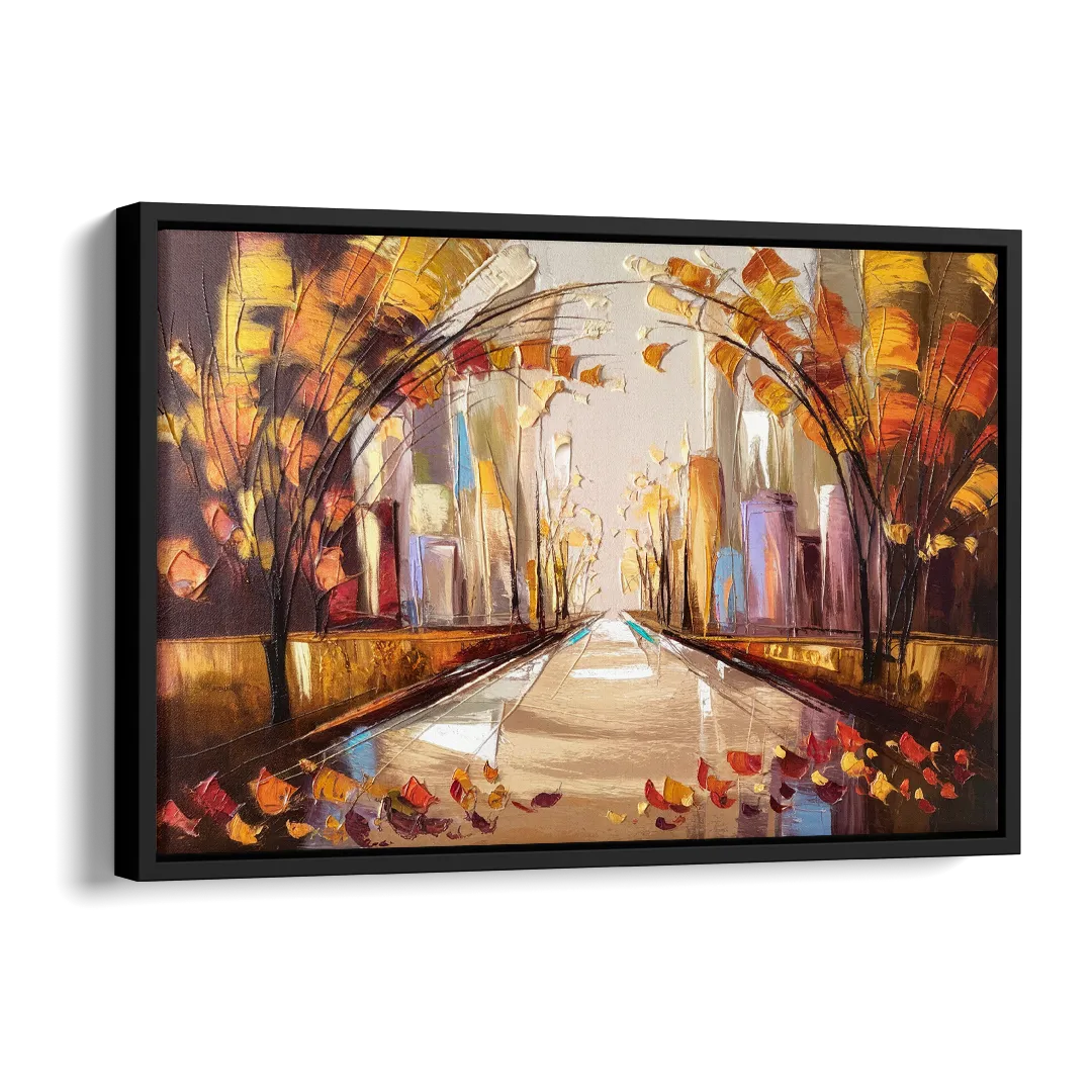 New York City Central Park Autumn Side - Black Canvas Wall Art
