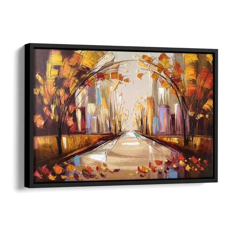 New York City Central Park Autumn Side - Black Canvas Wall Art