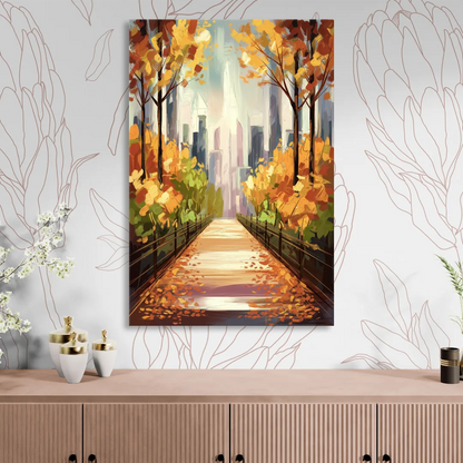 New York City Central Park in Fall Sunny Living Room - Canvas Wall Art