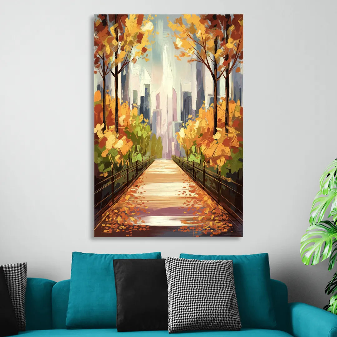 New York City Central Park in Fall Sunny Sitting Room - Canvas Wall Art