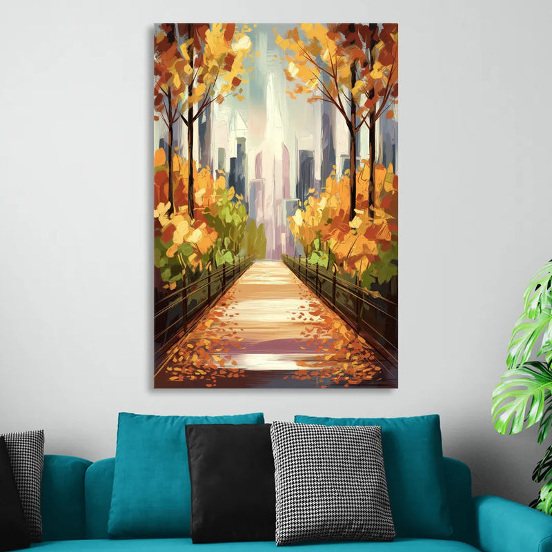 New York City Central Park in Fall Sunny Sitting Room - Canvas Wall Art