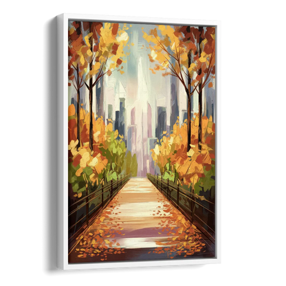 New York City Central Park in Fall Sunny Side - White Canvas Wall Art
