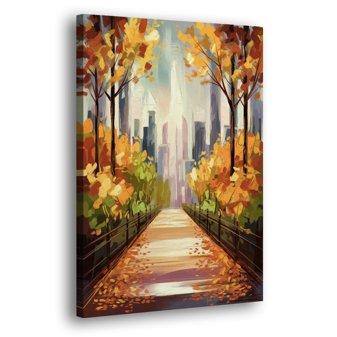 New York City Central Park in Fall Sunny Side - Canvas Wall Art