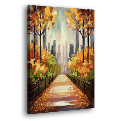 New York City Central Park in Fall Sunny Side - Canvas Wall Art