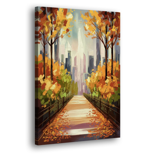 New York City Central Park in Fall Sunny Side - Canvas Wall Art