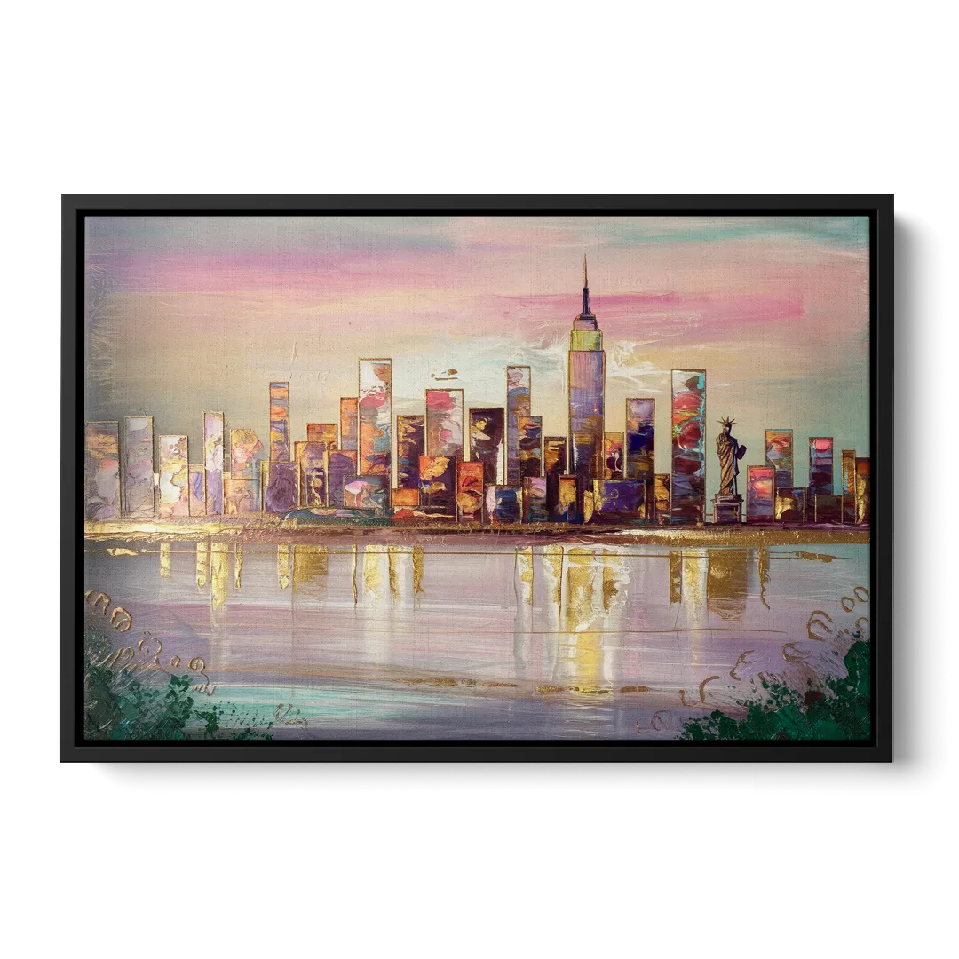New York City Downtown Skyline Front - Black Canvas Wall Art