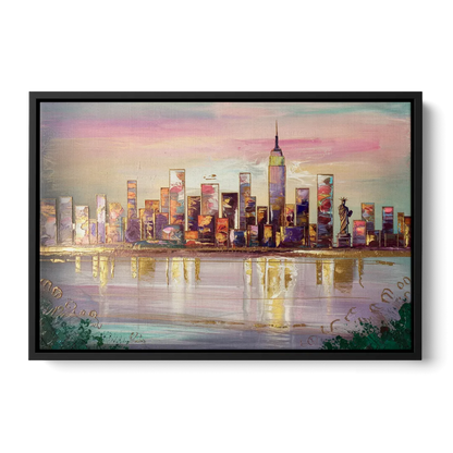 New York City Downtown Skyline Front - Black Canvas Wall Art