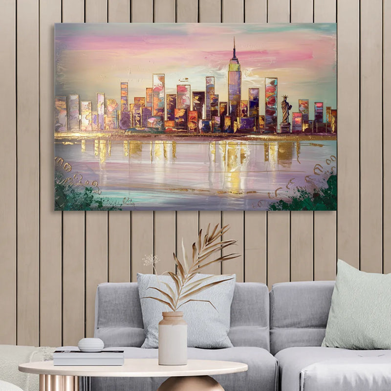 New York City Downtown Skyline Living Room - Canvas Wall Art