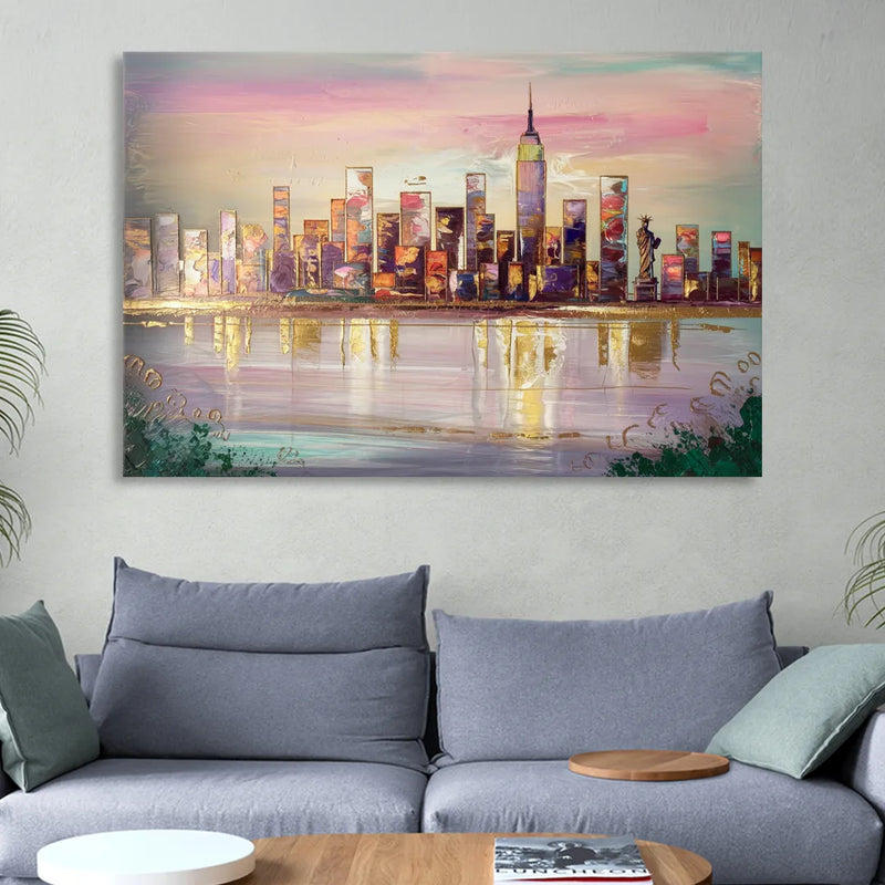 New York City Downtown Skyline Sitting Room - Canvas Wall Art