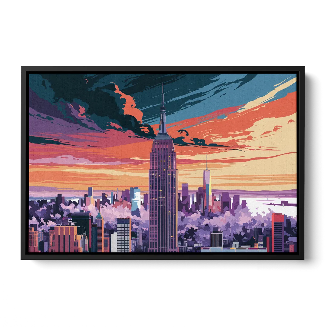 New York City Empire State Building Front - Black Canvas Wall Art