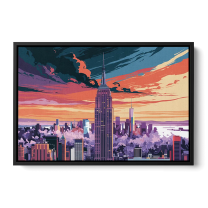 New York City Empire State Building Front - Black Canvas Wall Art