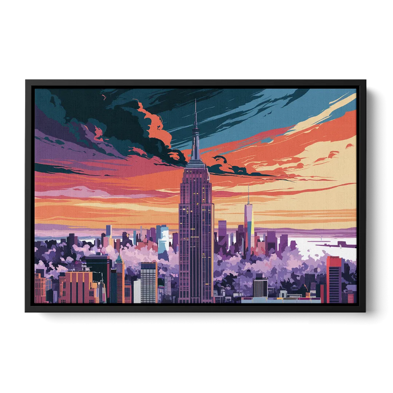 New York City Empire State Building Front - Black Canvas Wall Art