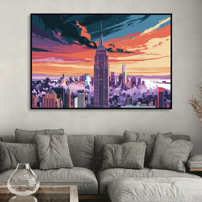 New York City Empire State Building Sitting Room - Black Canvas Wall Art