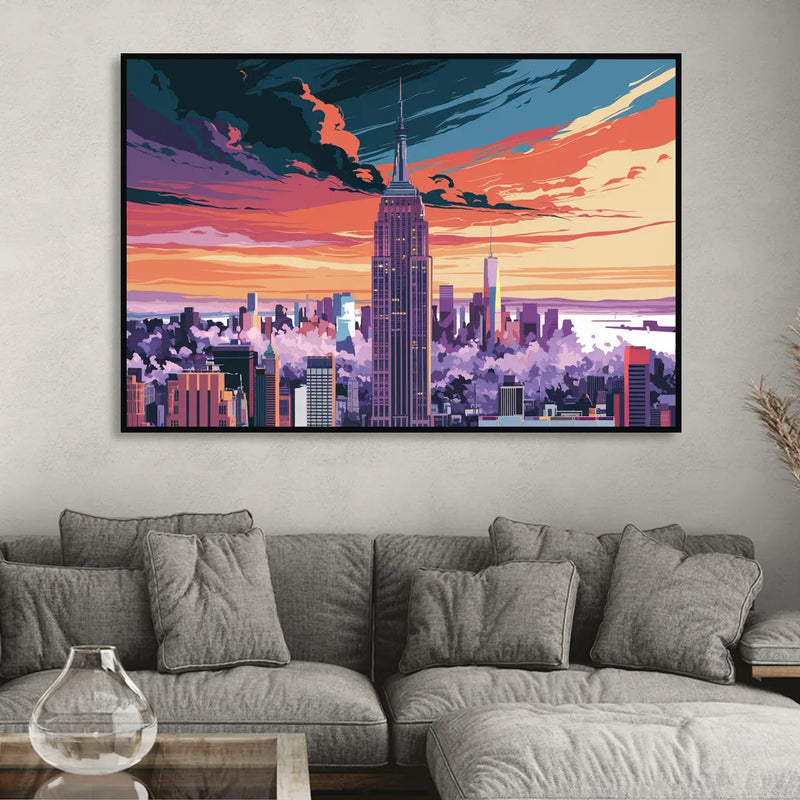 New York City Empire State Building Sitting Room - Black Canvas Wall Art