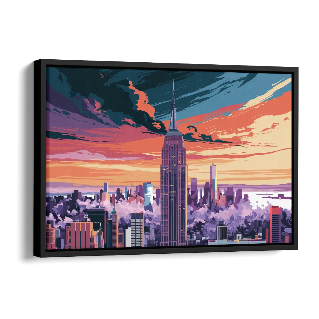 New York City Empire State Building Side - Black Canvas Wall Art