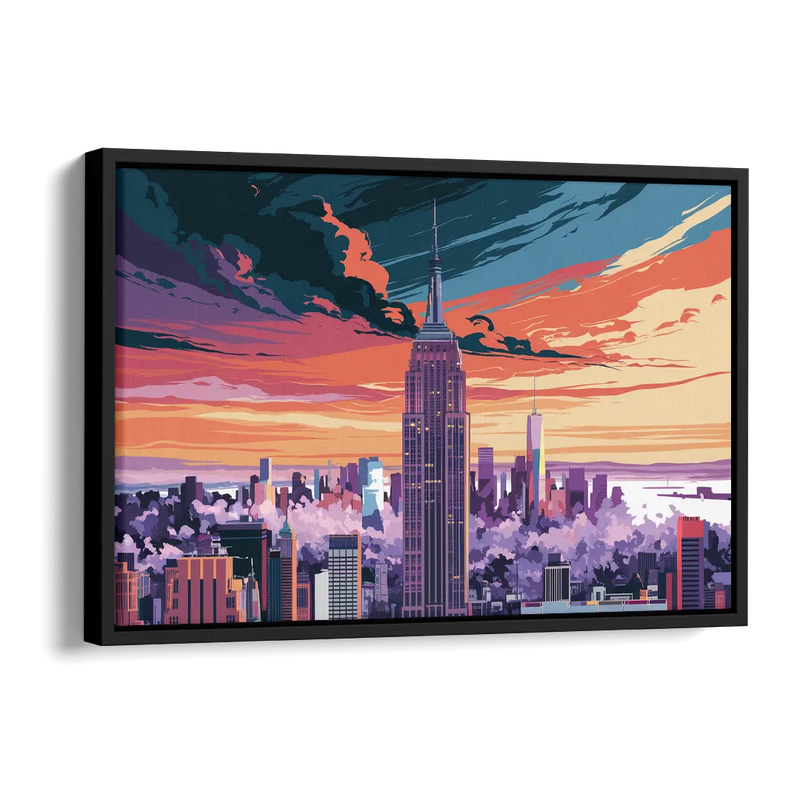 New York City Empire State Building Side - Black Canvas Wall Art