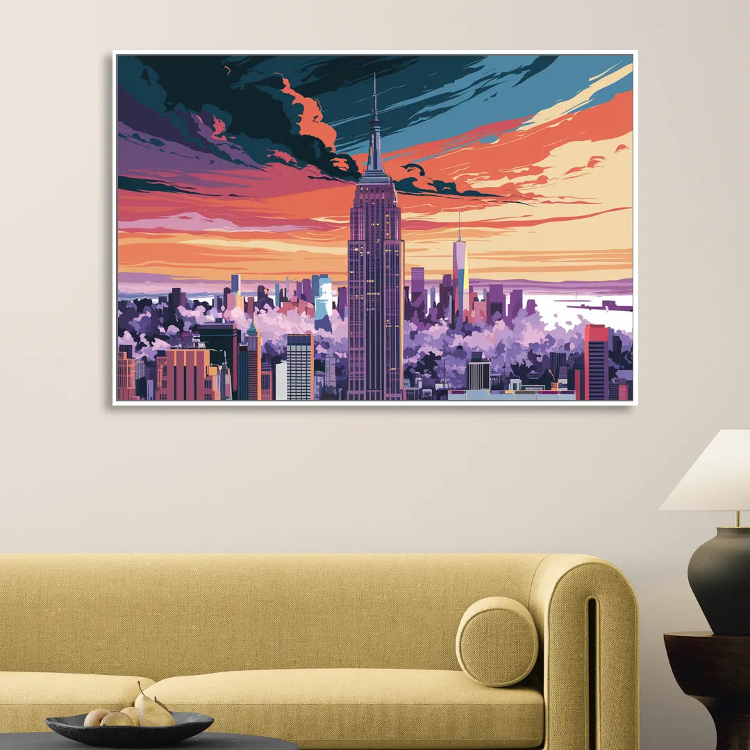 New York City Empire State Building Sitting Room - White Canvas Wall Art