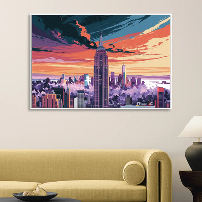 New York City Empire State Building Sitting Room - White Canvas Wall Art