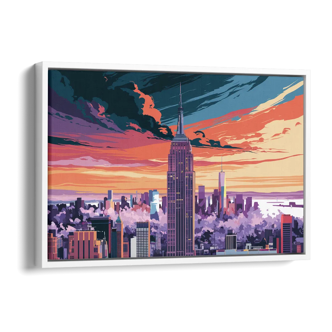 New York City Empire State Building Side - White Canvas Wall Art