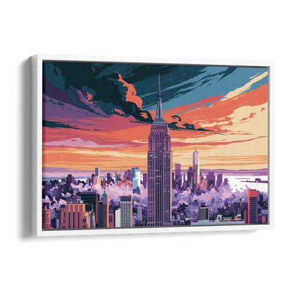New York City Empire State Building Side - White Canvas Wall Art