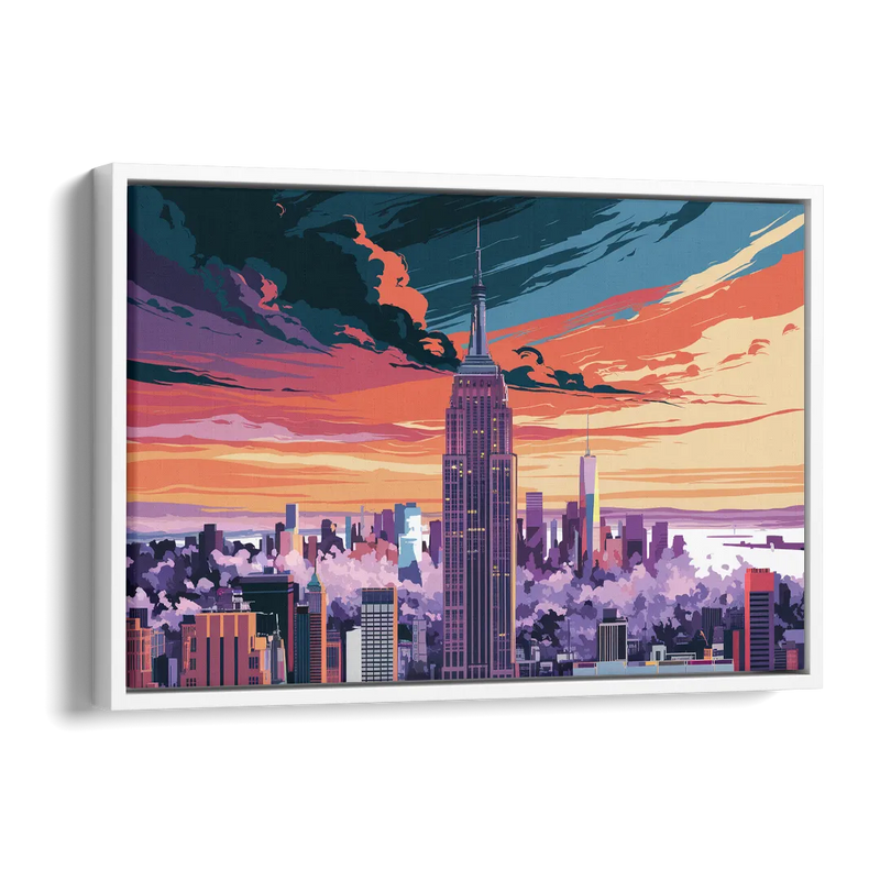 New York City Empire State Building Side - White Canvas Wall Art