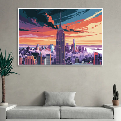 New York City Empire State Building Living Room - White Canvas Wall Art