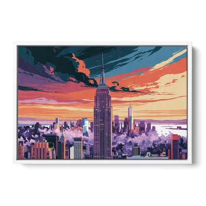 New York City Empire State Building Front - White Canvas Wall Art