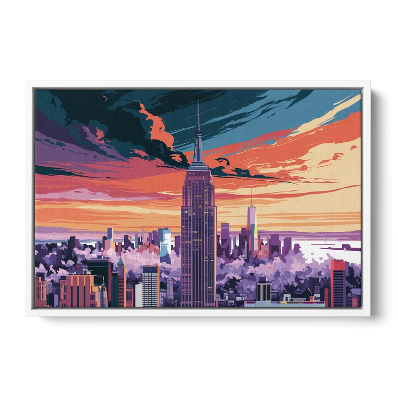New York City Empire State Building Front - White Canvas Wall Art