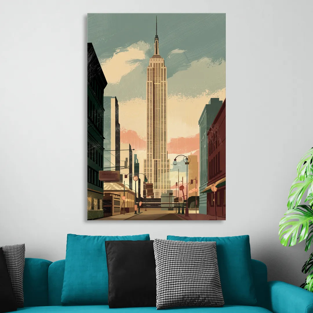 New York City Empire State Building Sunny Living Room - Canvas Wall Art